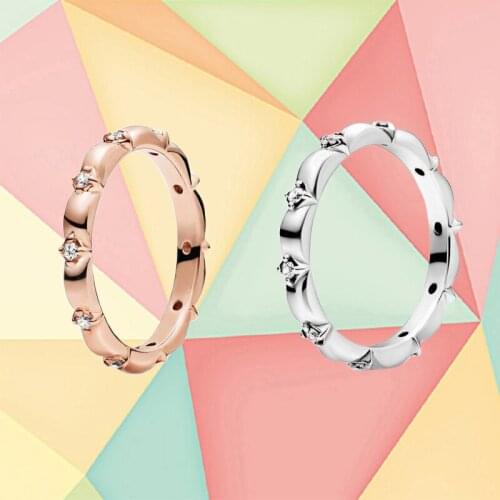 2020 New Fashion Exquisite 925 Sterling Silver Rose Gold Stackable Sparkling Petal Band Ring Original Woman Jewelry Gift