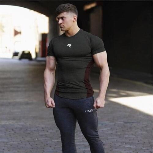2019 Summer new fashion sports shirts male bodybuilding fitness gym trainning sportshirt men quick dry fit tshirt plus size XXL