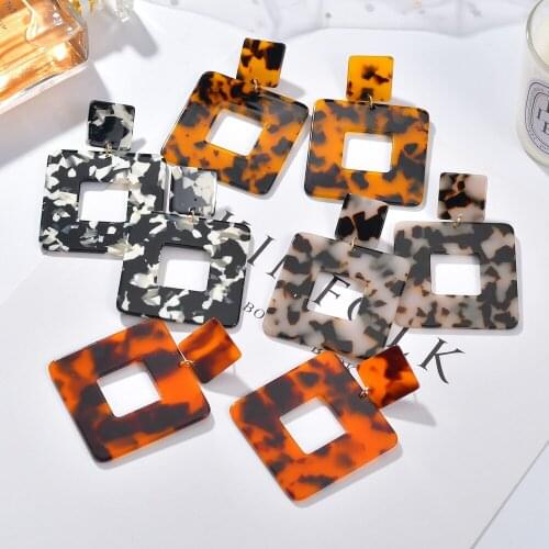New Fashion Tortoise Color Leopard Print Acrylic Acetic Acid Sheet Geometric Circle Square Long Drop Earrings For Women Girl