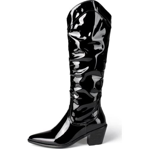 Winter for woman new fashion consice new red white Slip on Pointed toe Block heels Knee high boots 34-46