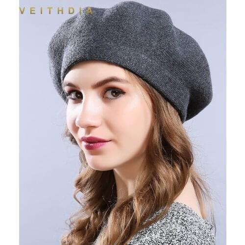 VEITHDIA New Winter Hat Berets Solid Wool Cashmere Womens Warm Brand Casual High Quality Womens Vogue Knitted Hats For Girls Cap