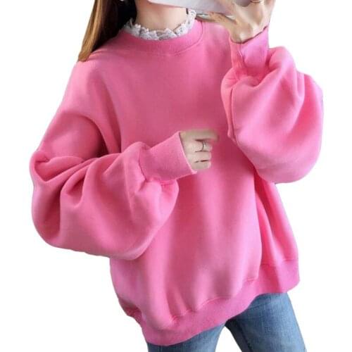 Peach Red Lace Collar Pullovers Casual Fleece Long Sleeve Loose Hoodies Women Sweatshirts Winter Clothes