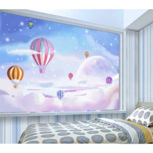 Custom Any Size Mediterranean Hot Air Balloon Childrens Room Bedroom Backdrop Wallpaper Non-woven 3D Cartoon Mural Wallpaper