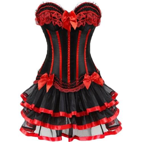 Sexy Lace Corsets for Women Plus Size Costume Overbust Vintage Corset Dress Set Corselet Victorian Corset Skirt S-6XL
