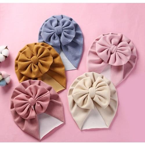 Spring Soft Baby Hat Big Bowknot Baby Girls Hat Turban Solid Color Infant Toddler Kids Hat Children Cap Beanies