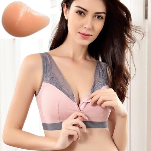 Silicone Breast Bra Mastectomy Bra Red Lace Pocket Bra 95C for Fake Breast Forms Prosthesis Cancer Women Artificial Boobs