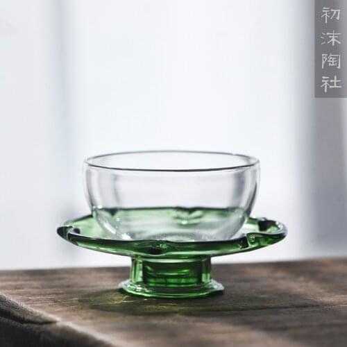 ★with the glass plate and supporting thickening heat-resistant transparent sample tea cup set of small cup of kung fu