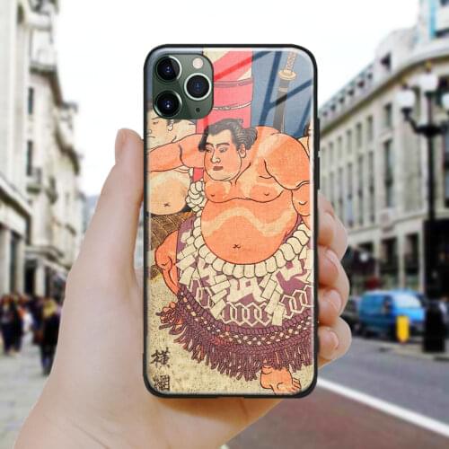 Japanese style Sumo Ukiyoe Vintage Silicone Glass Phone Case Cover Shell For iPhone SE 6 6s 7 8 Plus X XR XS 11 12 Mini Pro Max
