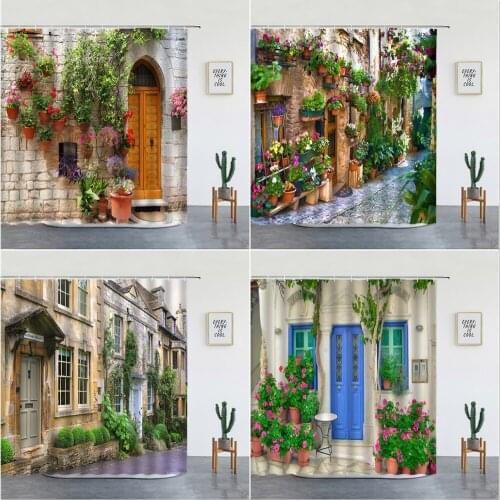 3D European Rural Town Street Landscape Printing Shower Curtain For Bathroom Curtains Waterproof Polyester Home Decor With Hooks