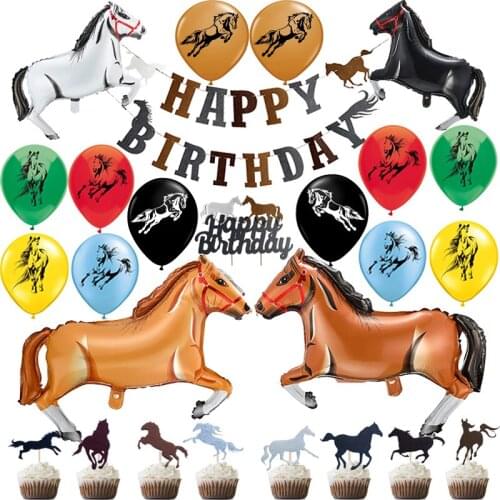 Big Horse Air Balloon Riding Farm Theme Latex Balloons Bunting Flag Happy Birthday Party Decoration Kids Boy Animals Toy Globos