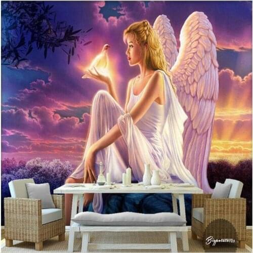 Wellyu Custom large-scale murals fire clouds sky sunshine white wings angel beauty dove oil painting non-woven wallpaper