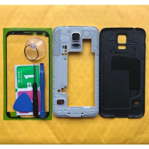 Phone Middle Frame Back Back For Samsung S5 G900 G900F G900H Original Housing New Mid Chassis Rear Battery Door Panel With Glue