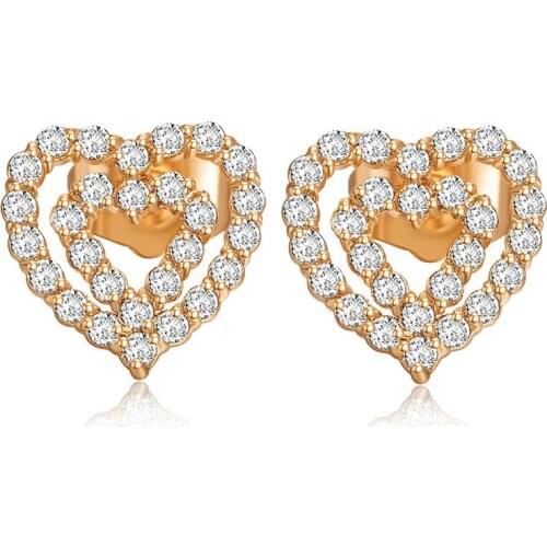 Love & Annie Gold Color Hollow Out Heart Cute Earrings for Women AAA Zircon Earring Girl Gift