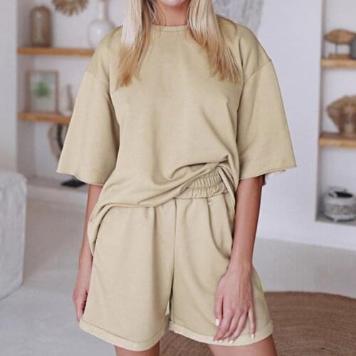 Summer 2 Pieces Set Tracksuit Womens Casual Sets Oversize Solid Short Sleeve T-shirts Women Suit Streetwear Ladies Shorts Suits