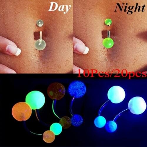 10pcs/lot Glow In The Dark Belly Ring Womens Fashion Navel Bars Rings Punk Body Piercing Body Jewelry Mixed Color