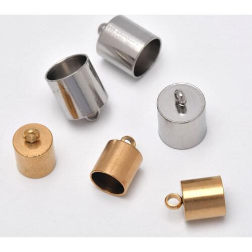 10Pcs 2-10mm Stainless Steel Glue in Barrel Cord End Caps for Leather Tassels Fastener Clasps with Loop for DIY Jewelry Making