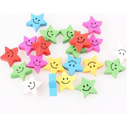 20x19mm 100pcs Mixed Natural Star Wooden Beads With Smile For Jewelry Making Free Shipping