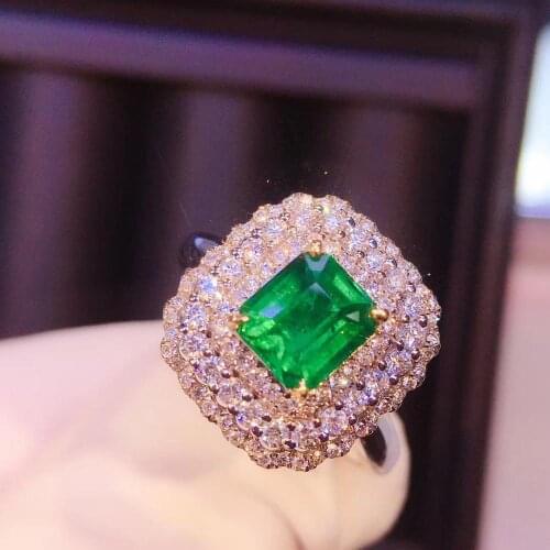 14k White Gold 100% 1.01ct Natural Emerald Gemstone Diamond Wedding Ring Pendant Dual Use Fine Gemstones for Women