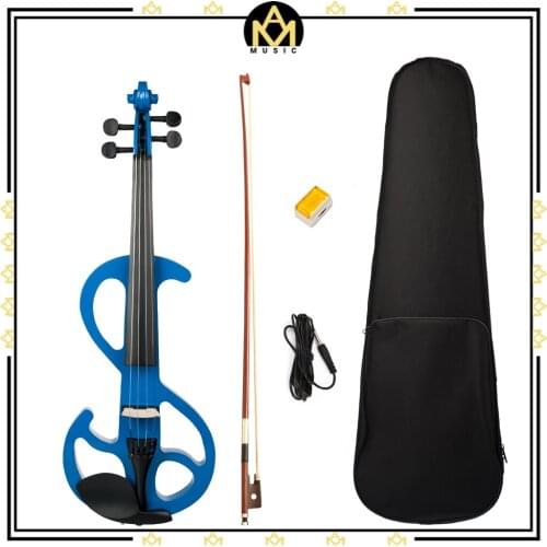 4/4 Full Size Solidwood Electric Violin Set w/ Violin Case+ Rosin+ Audio Cable+Headphone+Brazilwood Bow For Beginner