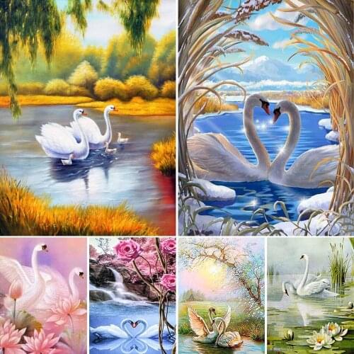 5D DIY Diamond Painting Swans Set Cross Stitch Full Drill Embroidery Animals Mosaic Art Picture Of Rhinestones Home Decoration