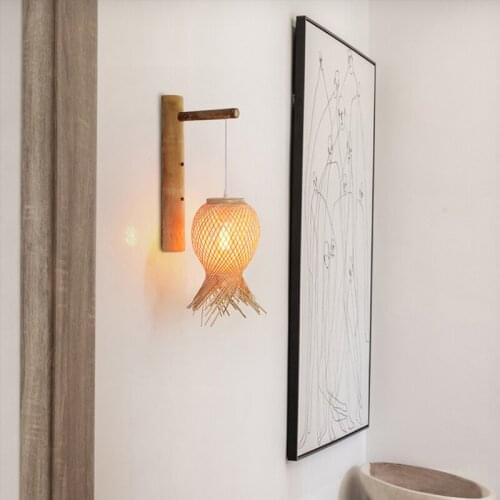 Bamboo Plait Wall Lamps Creative Wall Light Chinese Restaurant Room Home Decorative Lighting Bedroom Bedside Bamboo Wall Sconce