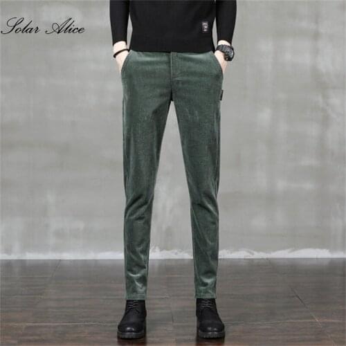 Free Shipping 2021 Mens Spring and Autumn New Corduroy Straight Leg Casual Pants Mid-Waist Slim Pants