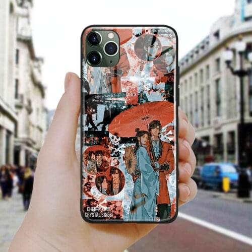 Heavens official blessings art Silicone Glass Phone Case Cover Shell For iPhone SE 6 6s 7 8 Plus X XR XS 11 12 Mini Pro Max