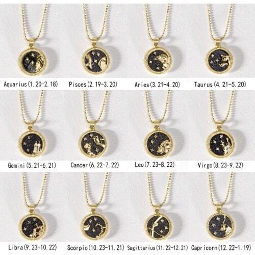 Day And Night 12 Constellation Zodiac Necklace For Women Men Fashion Couple Jewelry Aries Cancer Leo Scorpio Pendant Necklace