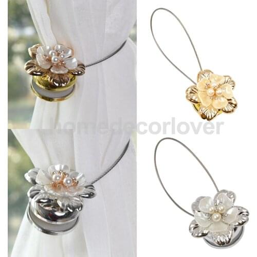Elegant Flower Magnetic Curtain Tiebacks, Single Window Drape Voile Tie-backs Holdbacks for Home Office Room Decoration