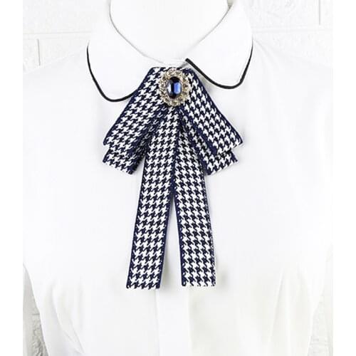 Rhinestone Bow Tie Womens Graduation Photo Student School Uniform Tie Ribbon Sweet Literary and Art Plaid Bowtie Collar Flower