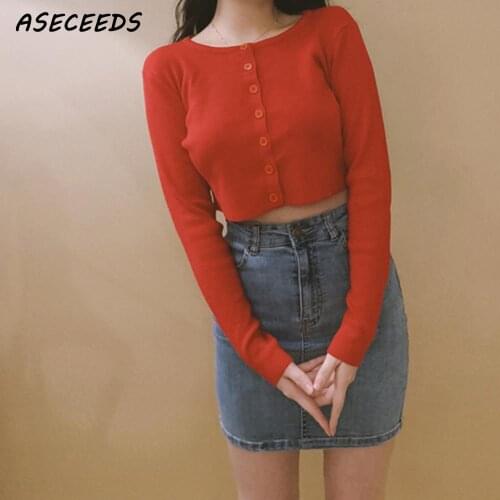 2019 Kawaii crop cardigan women Knitted sweater korean Button Cute crop Sweaters ladies Cropped Cardigan winter tops Streetwear