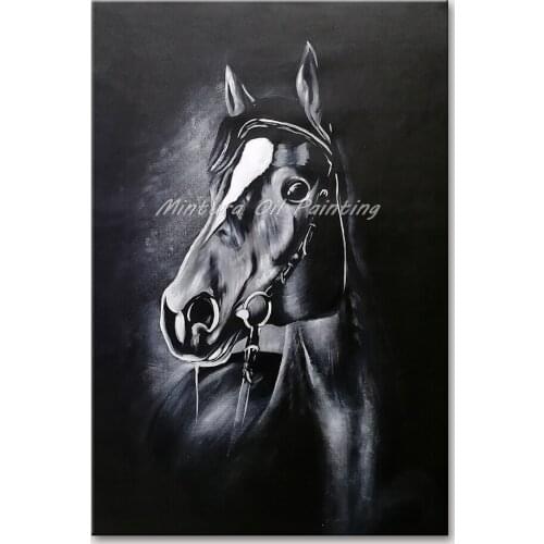 Mintura Hand Painted Oil Paintings on Canvas The Strong Black Horse Wall Picture For Living Room Hotel Decor Wall Art No Framed