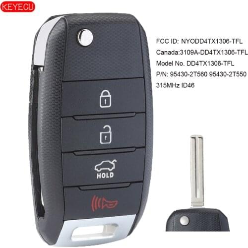 KEYECU Remote Key Fob 4 Button 315MHz ID46 for Kia Optima Soul 2014-2015 FCC: NYODD4TX1306-TFL