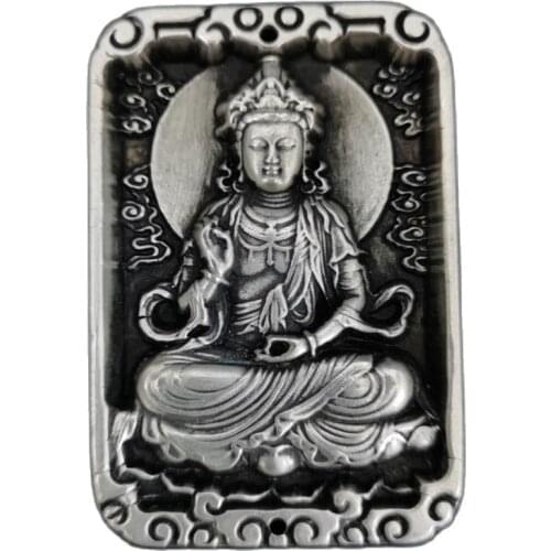 Chinese old Tibetan silver relief Big day Buddha amulet pendant Feng Shui lucky pendant