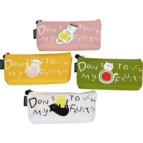 DL Korea creative cartoon lovely fruit leather bag cat large capacity children stationery pen Exquisite office supplies