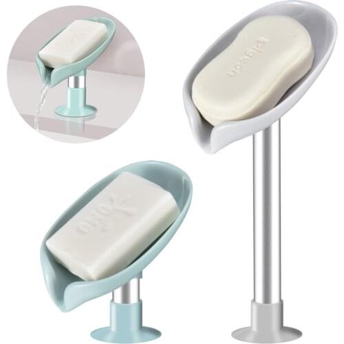 Leaf Shape Soap Box Soap Dish For Bathroom Shower Suction Cup Leaf Soap Holder Plastic Sponge Tray For Kitchen Bathroom Tool