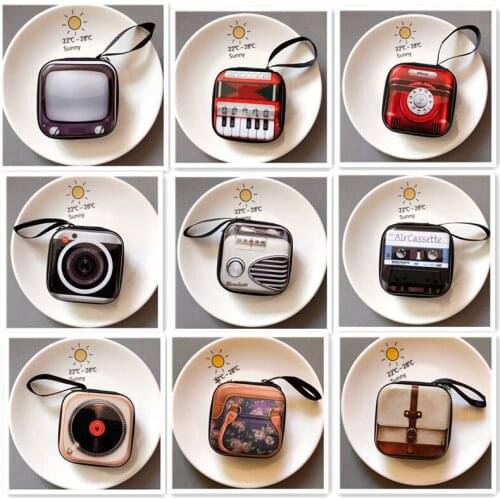 Creative Tinplate Coin Purse Retro Tape Coin Purse Cartoon Key Case Coin Earphone Storage Bag Cute Purses