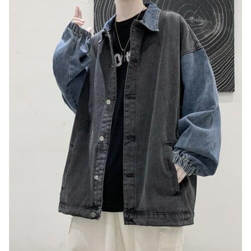 New Loose Denim Male Coat Retro Streetwear Korean style Patchwork Casual Couple Jacket Autumn Ins Tide Jackets Denim 2021