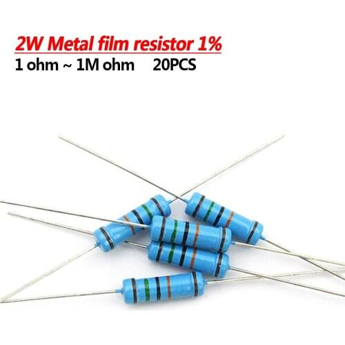 20pcs 2W Metal film resistor 1% 1R ~ 1M 2.2R 4.7R 10R 22R 47R 100R 220R 470R 1K 10K 100K 2.2 4.7 22 47 100 220 470 ohm