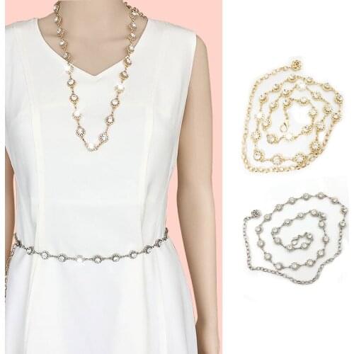 Fashion Elegant Ladies Metal Adjustable Thin Ladies Waist Chain Women Strap Dress Belt Diamond Decorative Clothess Accessories