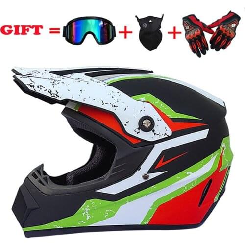 Motorcycle cross-country helmet mountain bike cross-country helmet protective helmet send mask, gloves and glasses