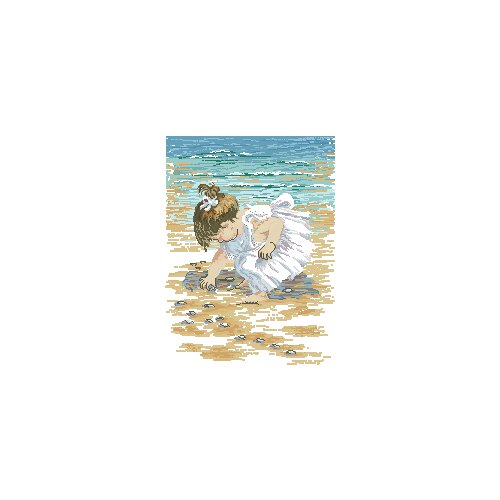 Tt Counted Cross Stitch Kit Fan blowing a fan Handmade Needlework For Embroidery 14ct Cross Stitch Little girl on the beach