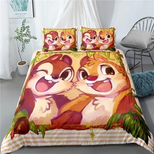 Disney Chip'n'Dale Chipmunk Bedding Sets Cartoon Duvet Cover Set Pillowcase Bedclothes Girls Boys Kids Birthday Gifts Decor Home