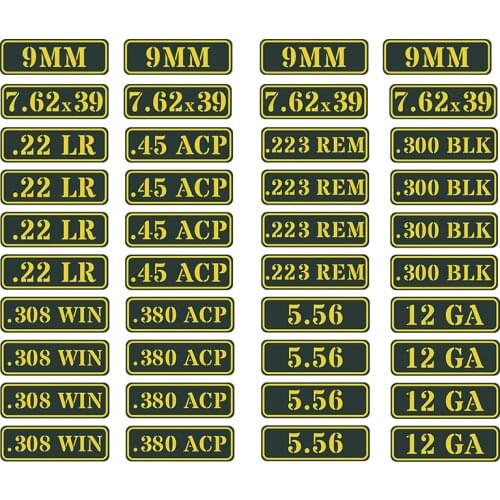 Ammo Can Sticker .22 .223 .308 .300 .380 .45 5.56 7.62 9MM 12GA Ammo box Vinyl Skin Sticker Label for Bullet Variety labels