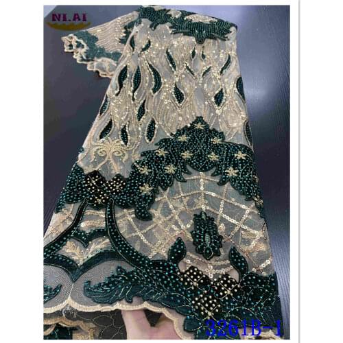 NIAI African Velvet Lace Fabric 2020 High Quality Lace Material For Wedding Dress Nigerian French Stones Lace Fabrics XY3261B-2