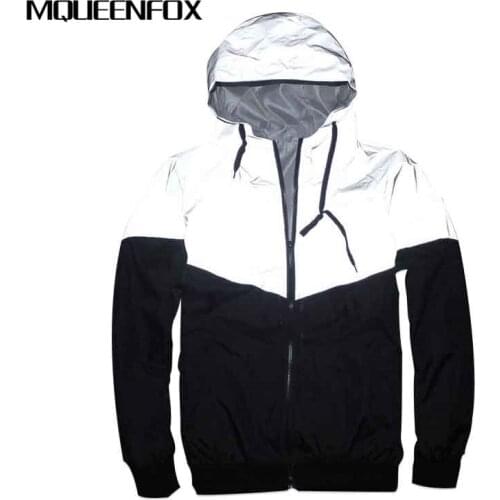 2019 Autumn Fashion Reflective Hooded Jacket coat Casual Zipper Long Sleeves Coats Women Outwear Fluorescence Sports jacket