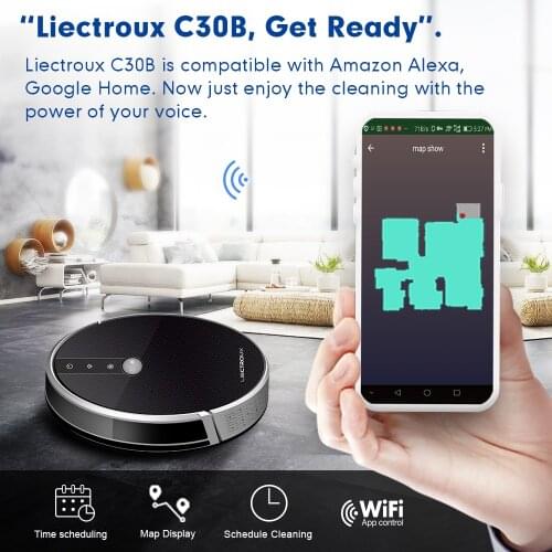2021 LIECTROUX C30B Robot Vacuum Cleaner WiFi App,Disinfect,WaterTank,Wet Mopping,Pet,4000Pa Suction,Map Navigation,4000Pa Suck