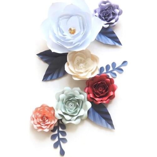 DIY Giant Paper Flowers Backdrop Artificial Handmade Mix Color Flower 6PCS + 6 Leaves Wedding & Party Deco Home Decoration