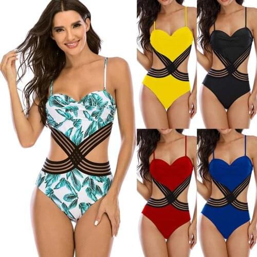 Sexy Mesh Monokini One Piece Swimsuit Push Up Swimwear Women 2021 Black Ruched Bathing Suit Women Swimming Suits