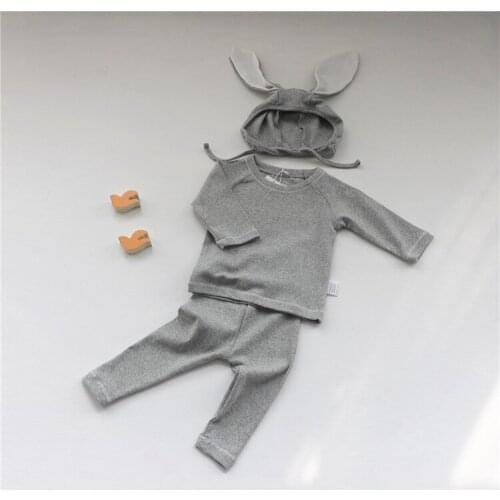 Autumn Winter Baby Boys Girls Clothes Set Cotton T Shirt Bottom Shirts+Pants+Rabbit Ear Hat Suit Childrens Clothing 3pcs Set